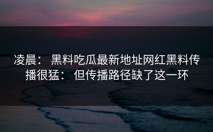 凌晨： 黑料吃瓜最新地址网红黑料传播很猛： 但传播路径缺了这一环