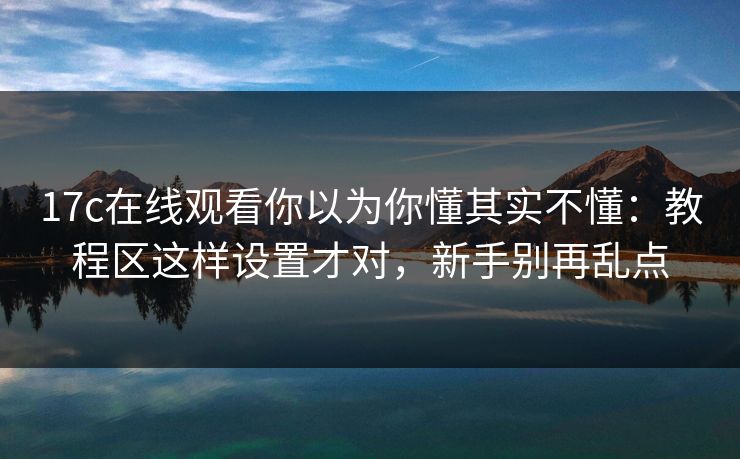 17c在线观看你以为你懂其实不懂：教程区这样设置才对，新手别再乱点